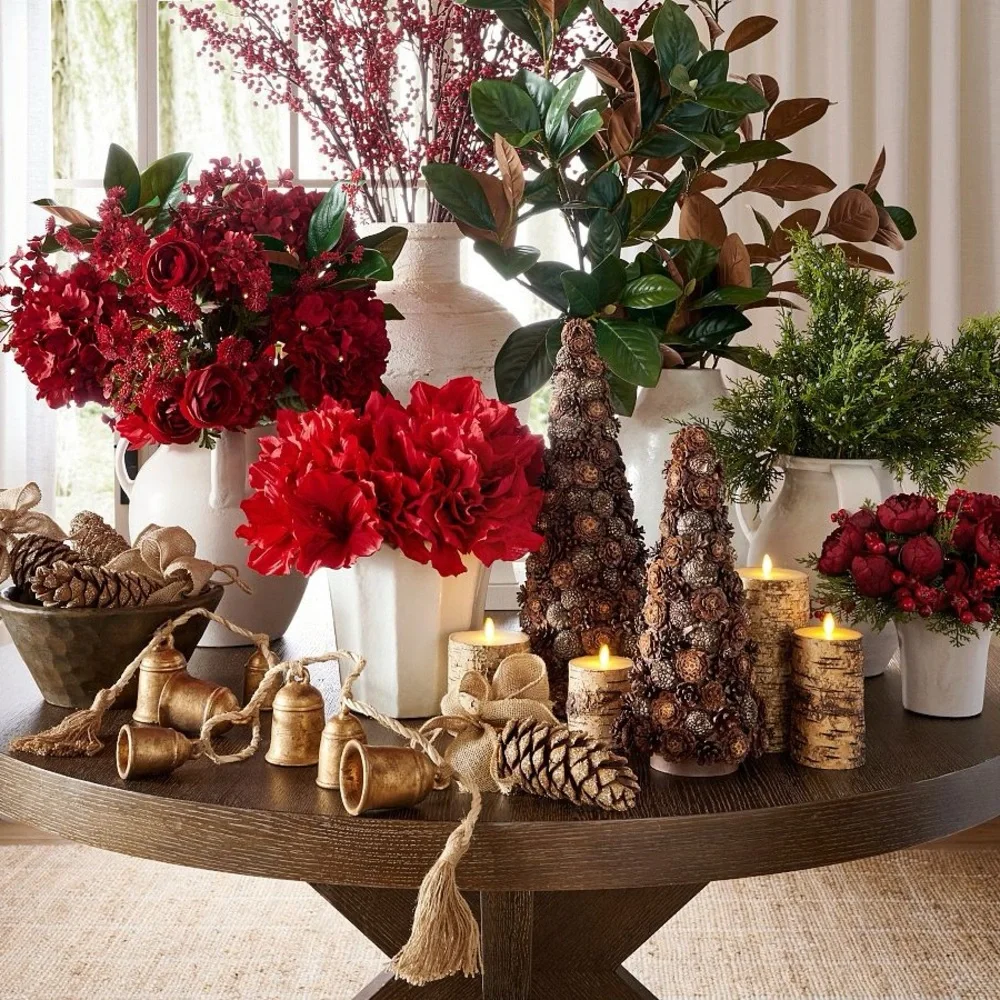 NWT / Pottery Barn Faux Elevated Red Floral Bundle